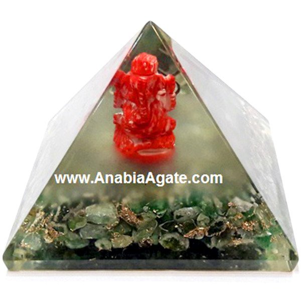Green Aventurine Orgone Ganesha Pyramid - Positive Energy Generator