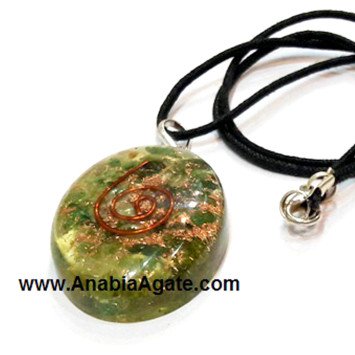 Green Aventurine Orgone Oval Pendant with Cord | Crystal Energy Necklace