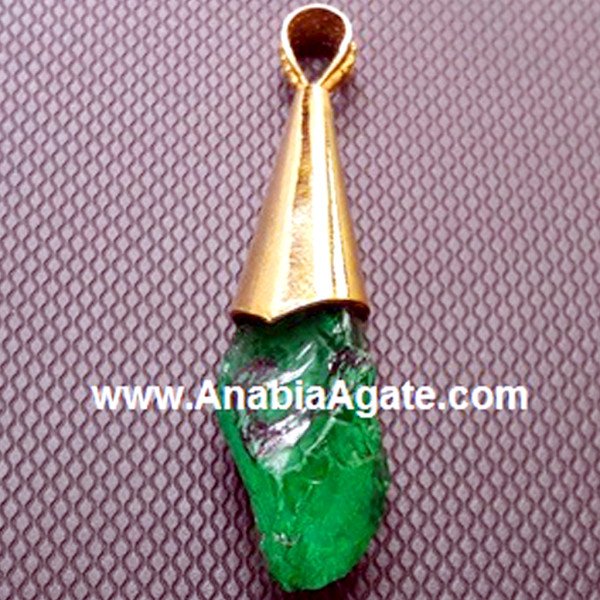 Green Color Dyed Raw Pendant - Handcrafted Natural Stone Jewelry