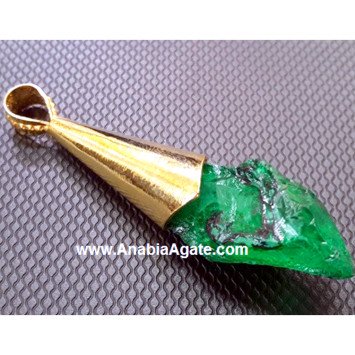 Green Color Dyed Raw Pendant - Handcrafted Natural Stone Jewelry