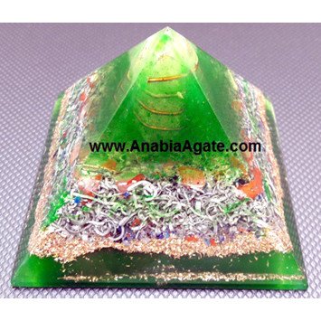 Green Color Orgone Pyramid With Wire Wrapped Crystal Quartz Point