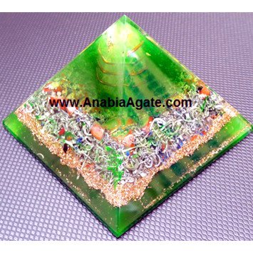 Green Color Orgone Pyramid With Wire Wrapped Crystal Quartz Point