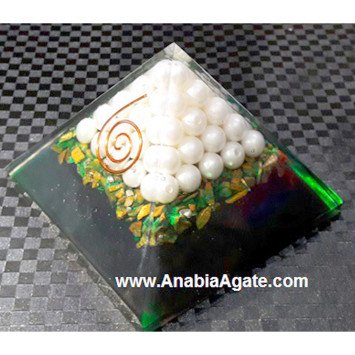 Green Color Orgone Pyramid with Pearls | Handmade Energy Healing Crystal Pyramid