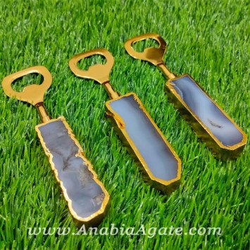 Grey Agate Golden Electroplated Bottle Opener - Exquisite Barware Accessory