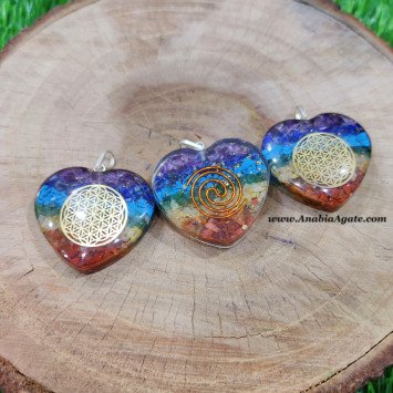 Seven Chakra Orgone Heart Shape Flower Of Life Pendant - Align Your Energy