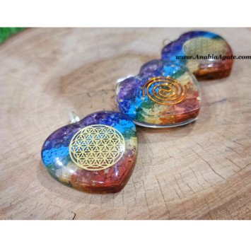 Seven Chakra Orgone Heart Shape Flower Of Life Pendant - Align Your Energy