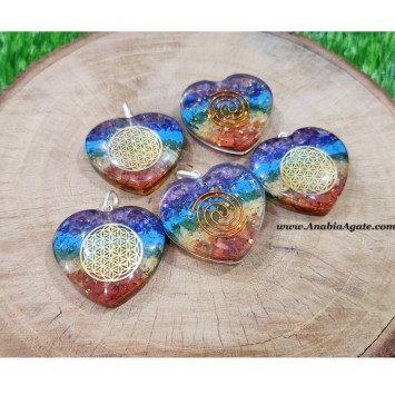 Seven Chakra Orgone Heart Shape Flower Of Life Pendant - Align Your Energy