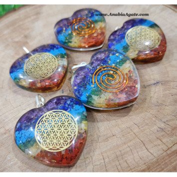 Seven Chakra Orgone Heart Shape Flower Of Life Pendant - Align Your Energy