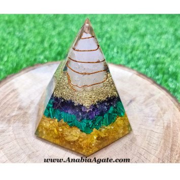 Mix Gemstone Hexagonal Shape Orgone Pyramid - Powerful Energy Healing Pyramid