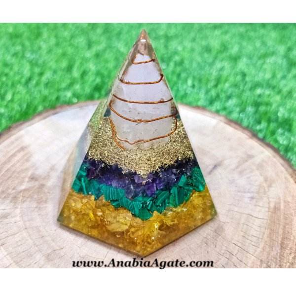 Mix Gemstone Hexagonal Shape Orgone Pyramid - Powerful Energy Healing Pyramid