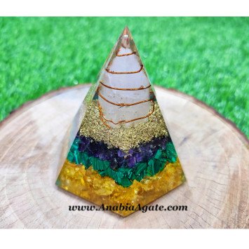 Mix Gemstone Hexagonal Shape Orgone Pyramid - Powerful Energy Healing Pyramid