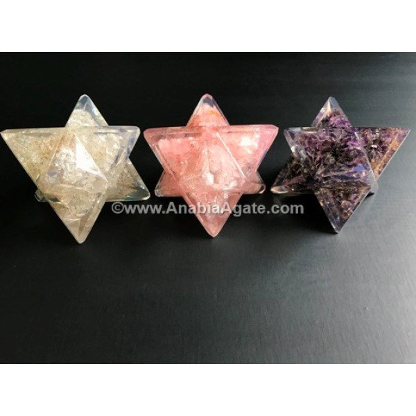 Rose Quartz, Amethyst, Crystal Quartz Orgone Merkaba Star | 75mm in Size | Combo