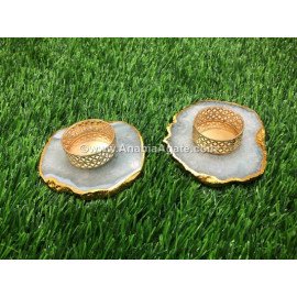 White Agate Coaster Candle Holder - Elegant Home Decor