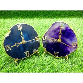 Blue and Purple Onyx Plated Coaster Watch with Stand | Stunning Decorative Piece
