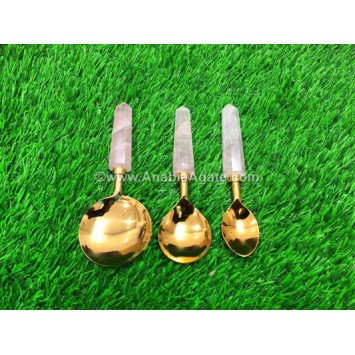Rose Quartz Obelisk Handled Spoon Set of 3