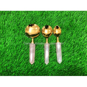 Rose Quartz Obelisk Handled Spoon Set of 3