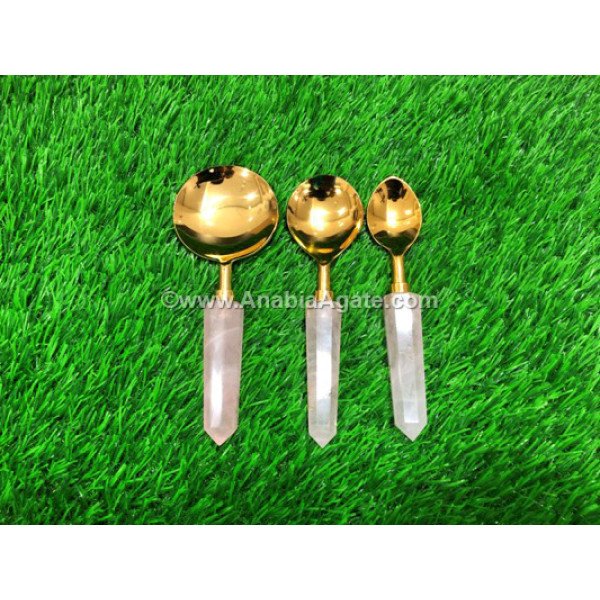 Rose Quartz Obelisk Handled Spoon Set of 3