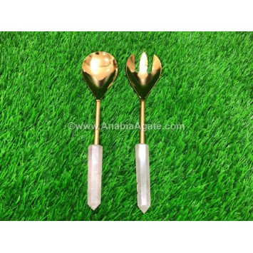 Rose Quartz Obelisk Handled Serving Spoon & Fork