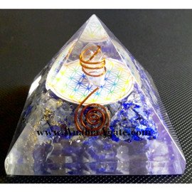 Lapis Lazuli Orgone Pyramid With Crystal Point and Flower Of Life (100 Pcs)