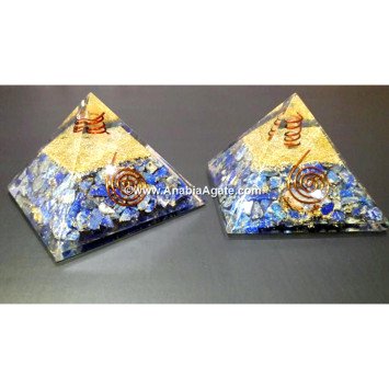 Lapis Lazuli Orgone Pyramid with Crystal Quartz Point - Energy Healing Crystal Pyramid