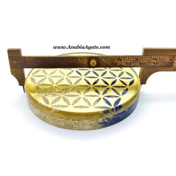 Lapis Lazuli & Selenite Orgone Round Coaster Plate with Flower of Life Symbol