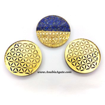 Lapis Lazuli & Selenite Orgone Round Coaster Plate with Flower of Life Symbol
