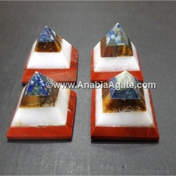 Lapis Lazuli, Tiger Eye, White Quartz, Red Jasper Bonded Baby Pyramid - Crystal Healing