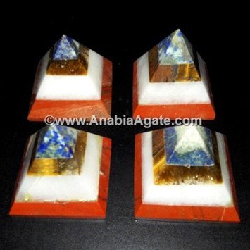 Lapis Lazuli, Tiger Eye, White Quartz, Red Jasper Bonded Baby Pyramid - Crystal Healing