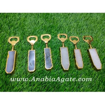 White Gemstone Handled Golden Electroplated Bottle Opener