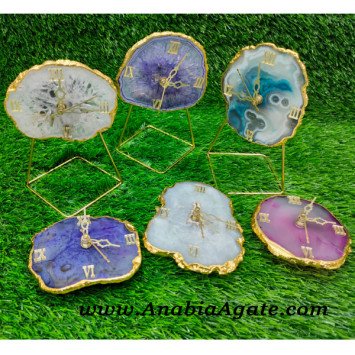 Mix Gemstone Coaster Slice Clock with Stand - Exquisite Home Decor Accessory