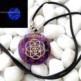 Mix Agate Orgone Glowing Pendant With Flower Of Life Metal Symbol