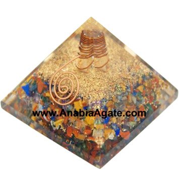Mix Gemstone Orgone Pyramid with Crystal Point | Energy Healing Pyramid