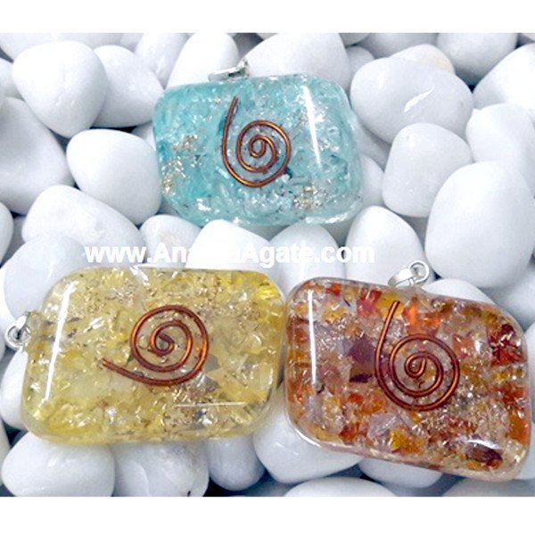 Mix Gemstone Orgone Rectangle Pendants - Positive Energy Healing Crystals