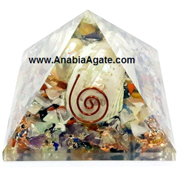Mix Gemstone Orgone Shell Pyramid (50-60mm) - Healing Crystal Energy Generator