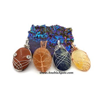 Mix Gemstone Oval Shaped Wire Wrapped Pendant – Unique Handmade Jewelry