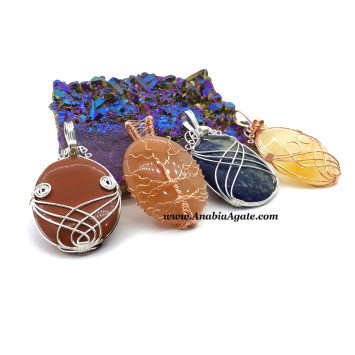 Mix Gemstone Oval Shaped Wire Wrapped Pendant – Unique Handmade Jewelry