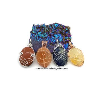 Mix Gemstone Oval Shaped Wire Wrapped Pendant – Unique Handmade Jewelry