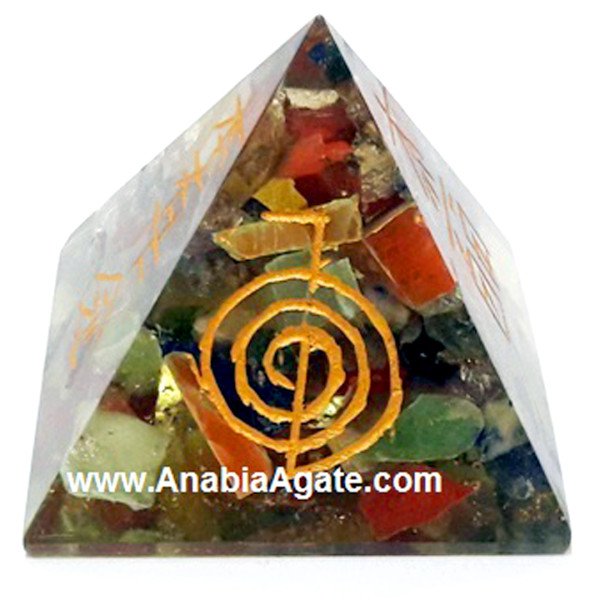 Mix Gemstone Reiki Engraved Orgone Pyramid - Orgone Healing Energy
