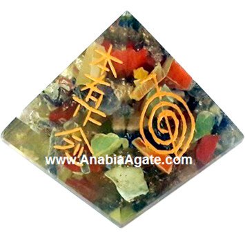 Mix Gemstone Reiki Engraved Orgone Pyramid - Orgone Healing Energy