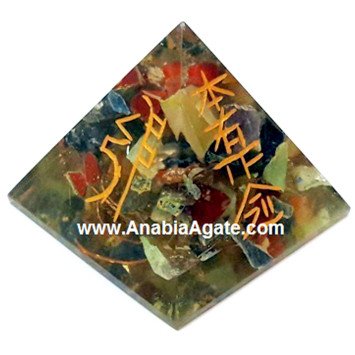 Mix Gemstone Reiki Engraved Orgone Pyramid - Orgone Healing Energy