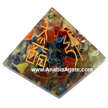 Mix Gemstone Reiki Engraved Orgone Pyramid - Orgone Healing Energy