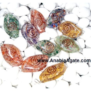 Mix Gemstones Eye Shape Orgone Pendants | Wholesale Orgone Jewelry