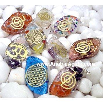 Mix Orgone Eye Shape Pendant with Metal Symbols | Energy Healing Jewelry