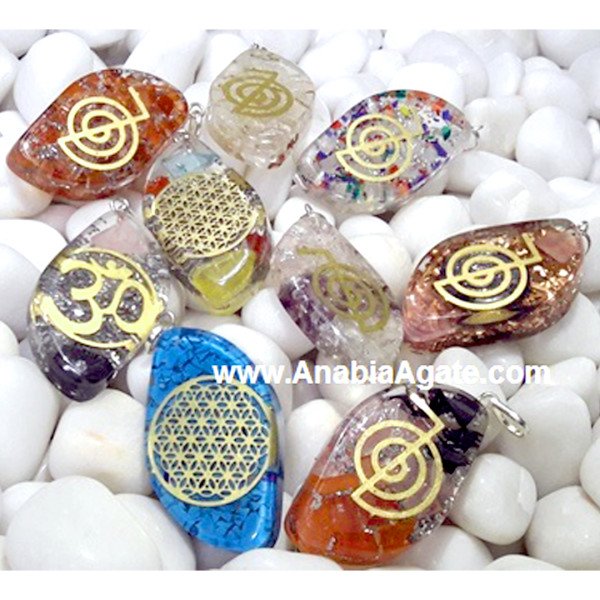 Mix Orgone Eye Shape Pendant with Metal Symbols | Energy Healing Jewelry
