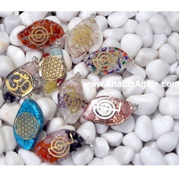 Mix Orgone Eye Shape Pendant with Metal Symbols | Energy Healing Jewelry
