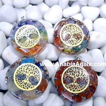 Mixed Orgone Round Pendants with Metal Tree of Life | Unique Energy Jewelry