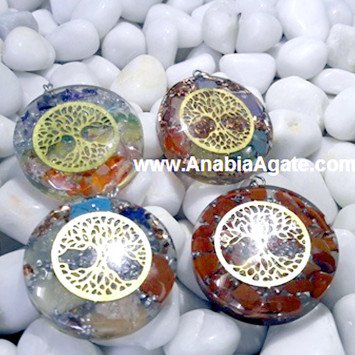 Mixed Orgone Round Pendants with Metal Tree of Life | Unique Energy Jewelry