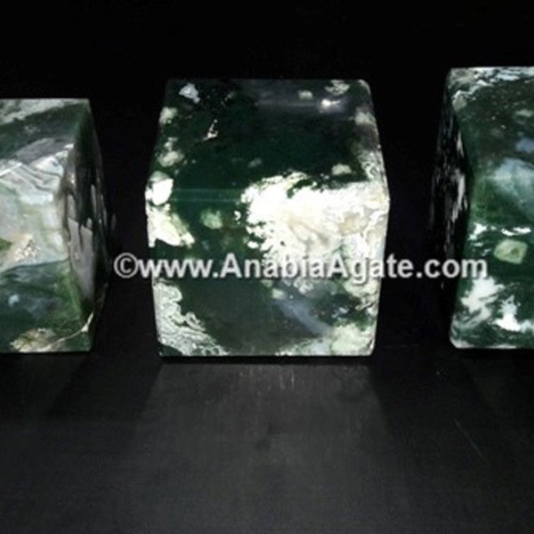 Moss Agate Big Size Cube - Natural Gemstone Decor
