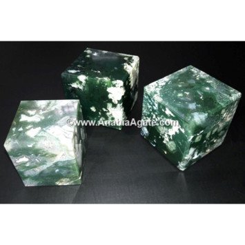 Moss Agate Big Size Cube - Natural Gemstone Decor