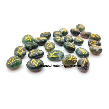 Moss Agate Engraved Rune Set